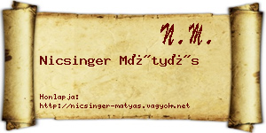 Nicsinger Mátyás névjegykártya